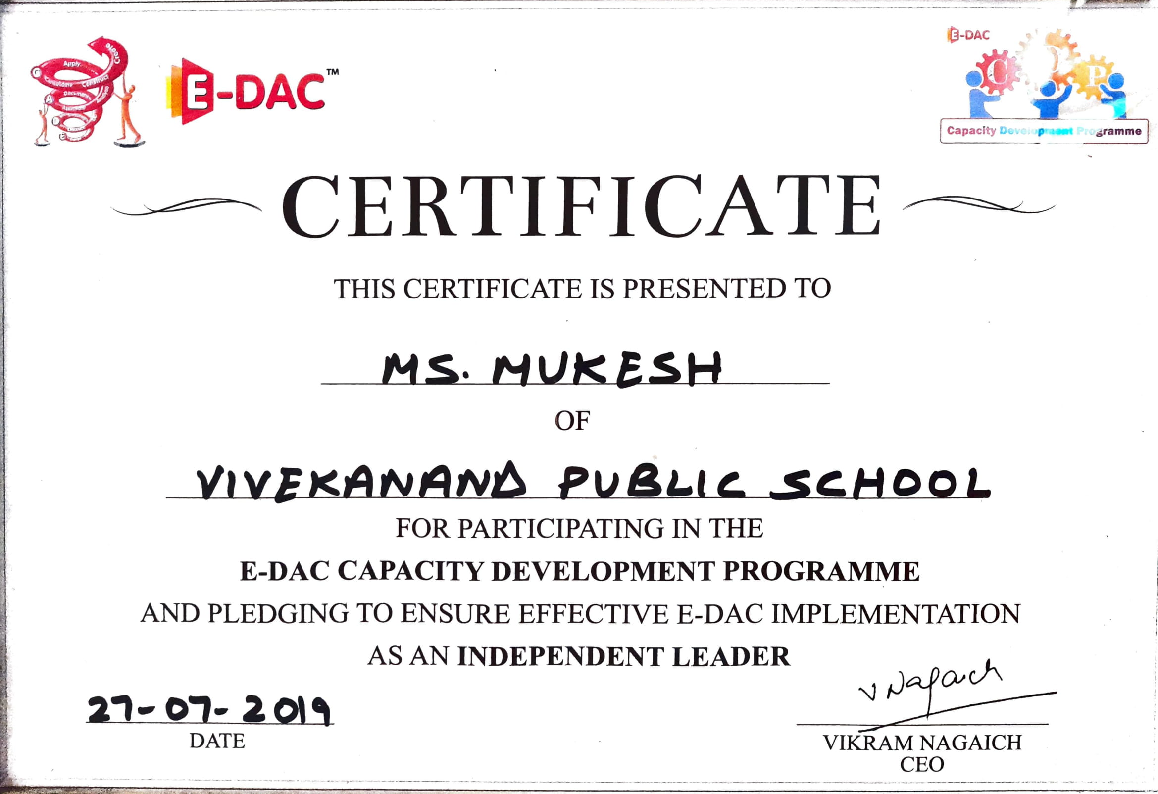 Vivekanand Public Teachers Training Certificate